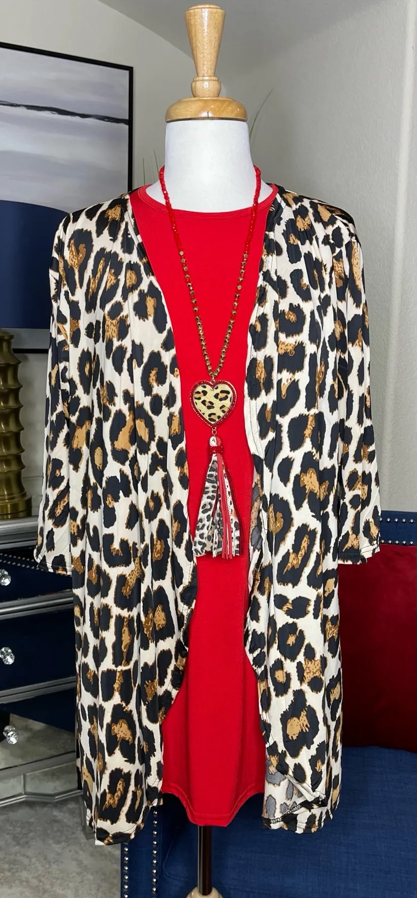 2X/3X : Cream Big Spot Leopard Drape Cardigan