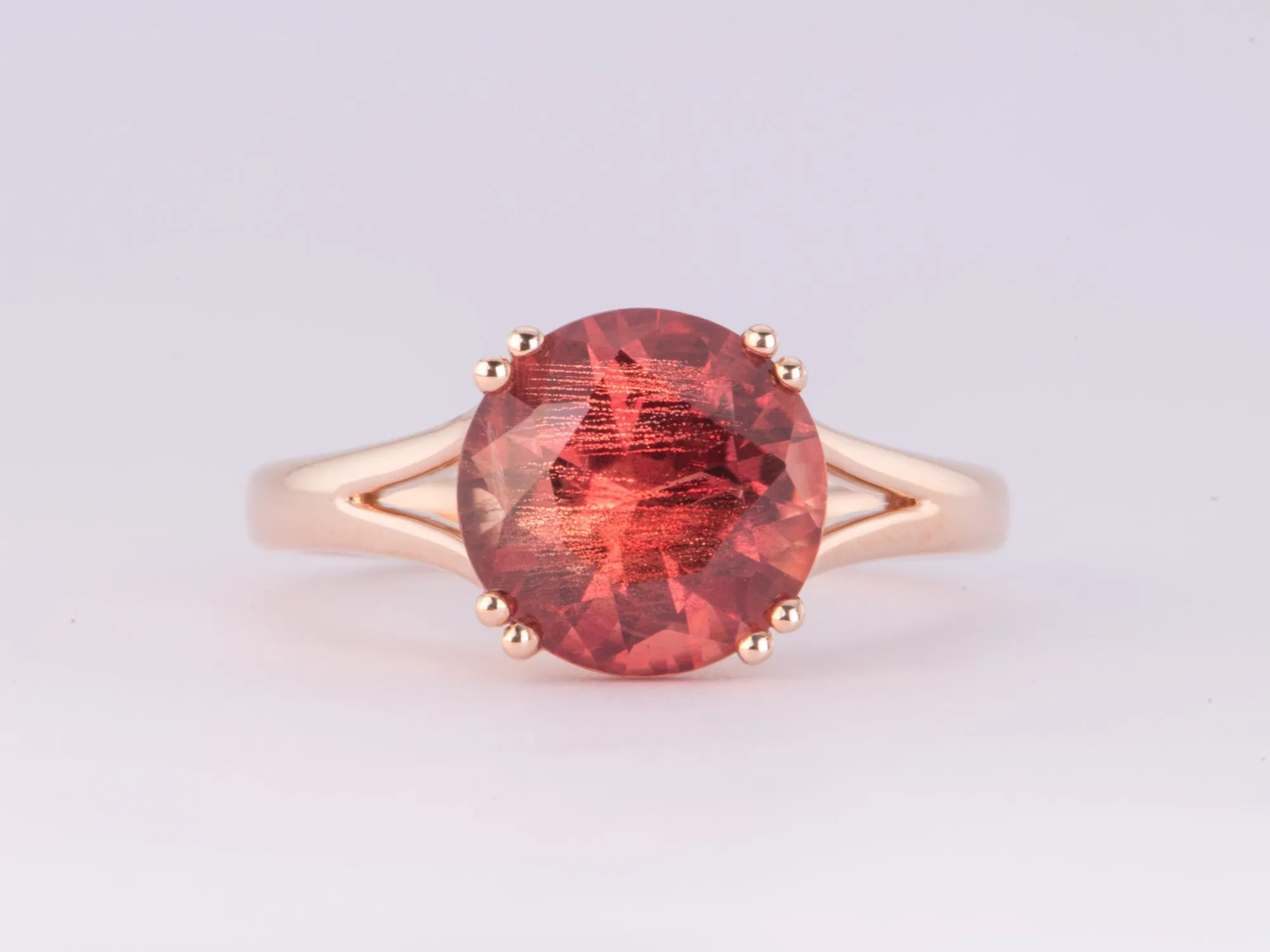 3.12ct Deep Red Oregon Sunstone with Double Prongs Engagement Ring 14K Rose Gold R6590