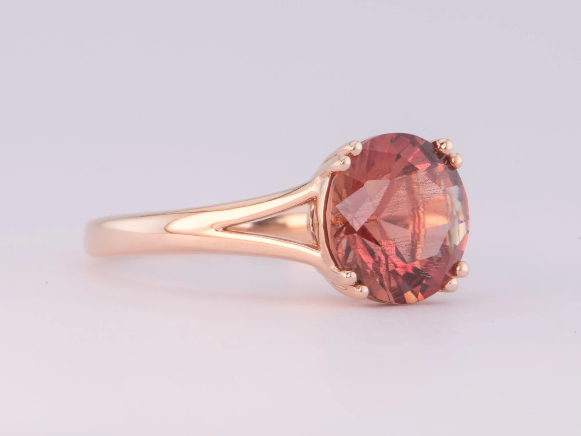 3.12ct Deep Red Oregon Sunstone with Double Prongs Engagement Ring 14K Rose Gold R6590