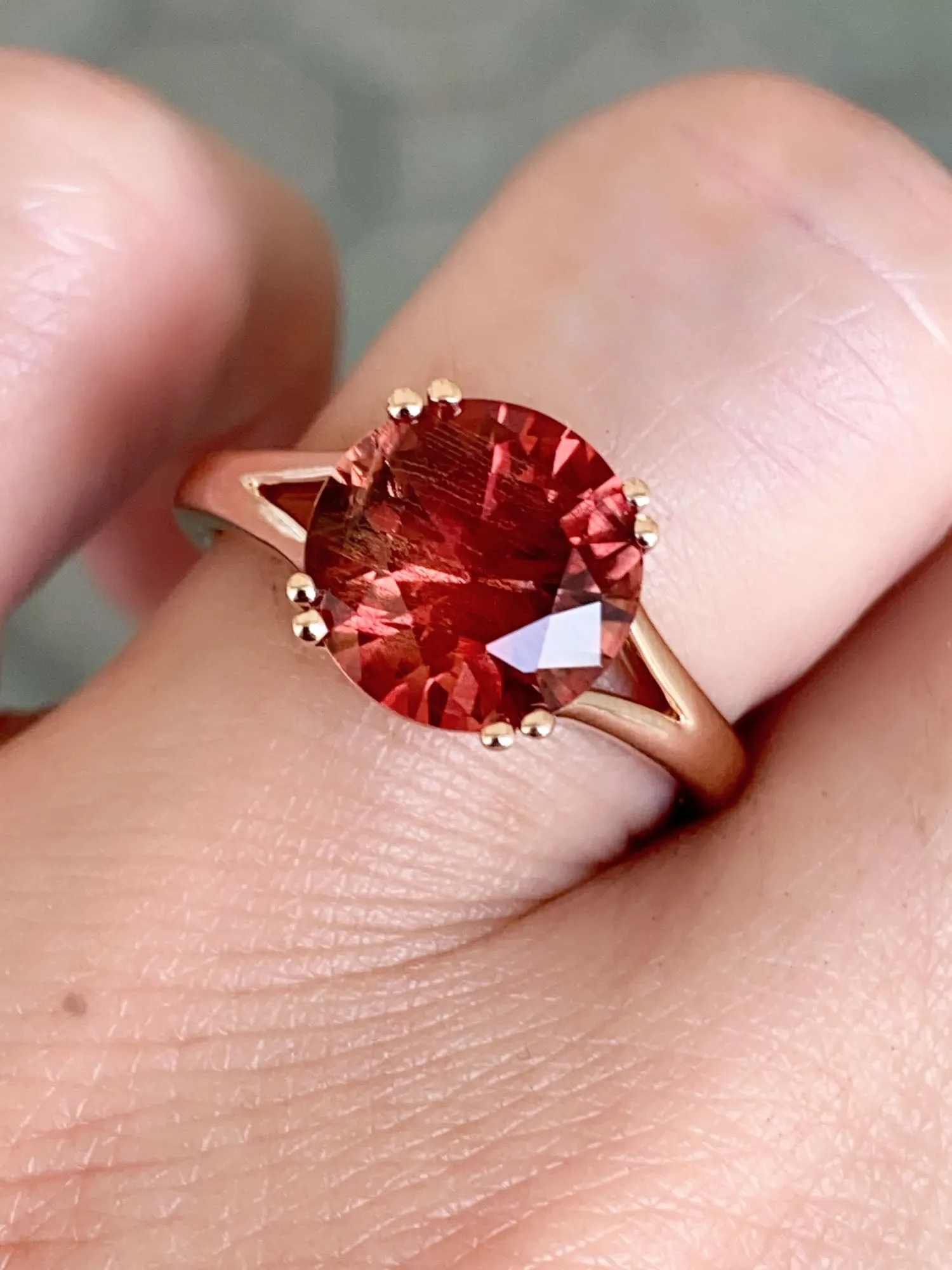 3.12ct Deep Red Oregon Sunstone with Double Prongs Engagement Ring 14K Rose Gold R6590