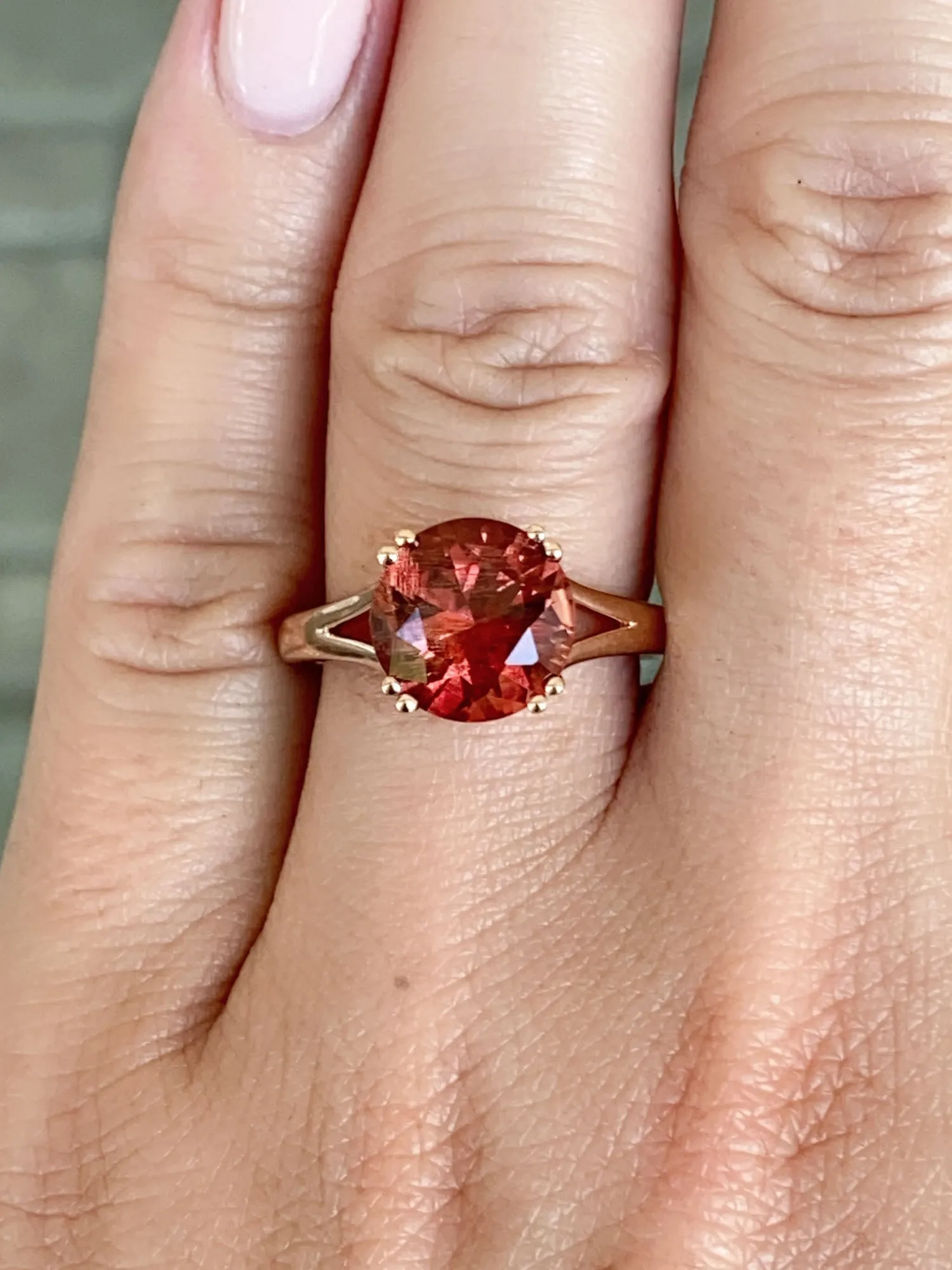 3.12ct Deep Red Oregon Sunstone with Double Prongs Engagement Ring 14K Rose Gold R6590