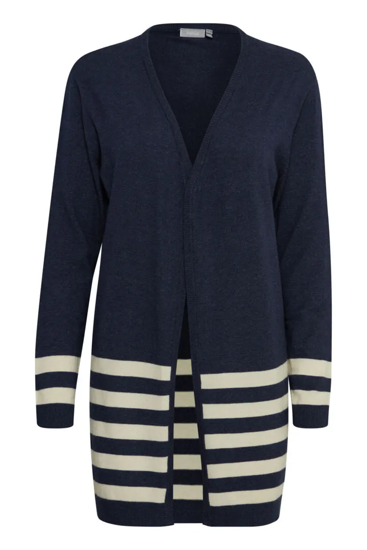 3252- Midi Edge to Edge Stripe Cardigan- Navy