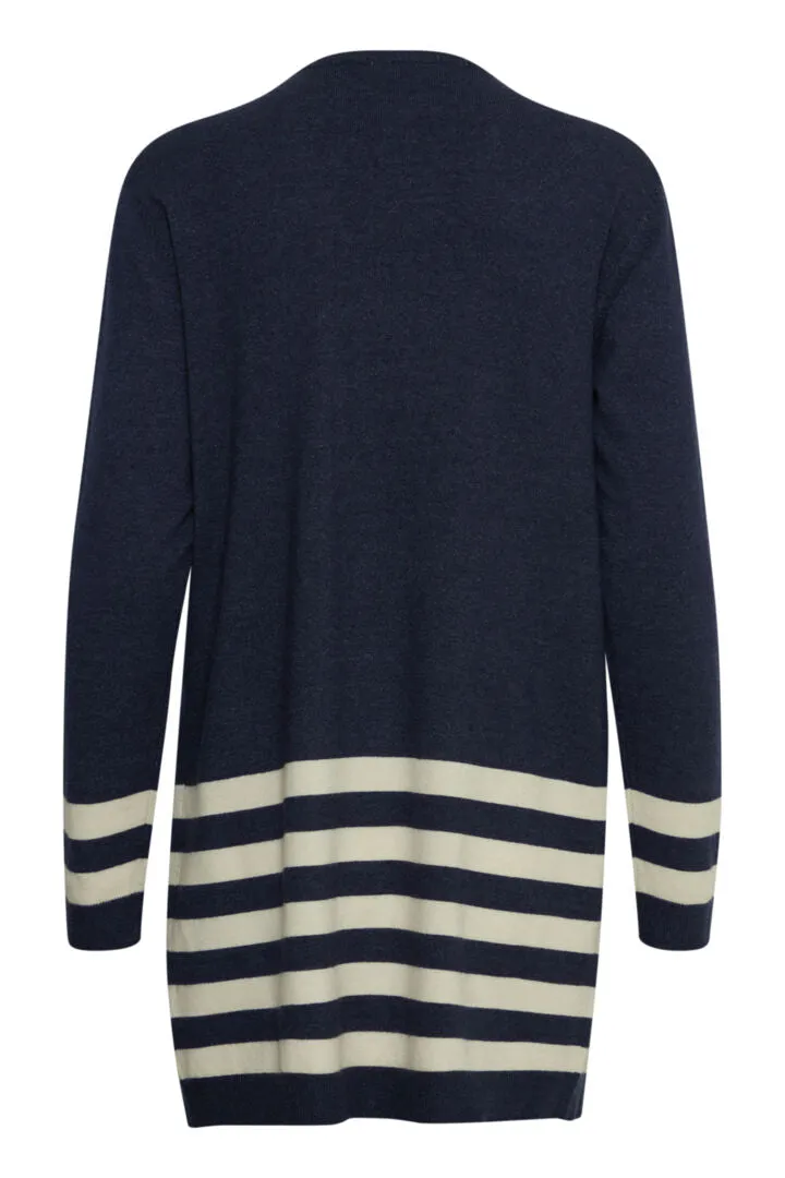 3252- Midi Edge to Edge Stripe Cardigan- Navy