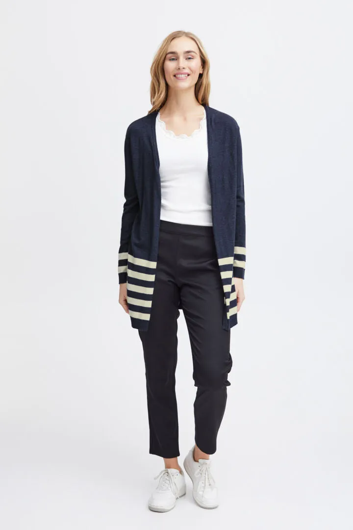 3252- Midi Edge to Edge Stripe Cardigan- Navy