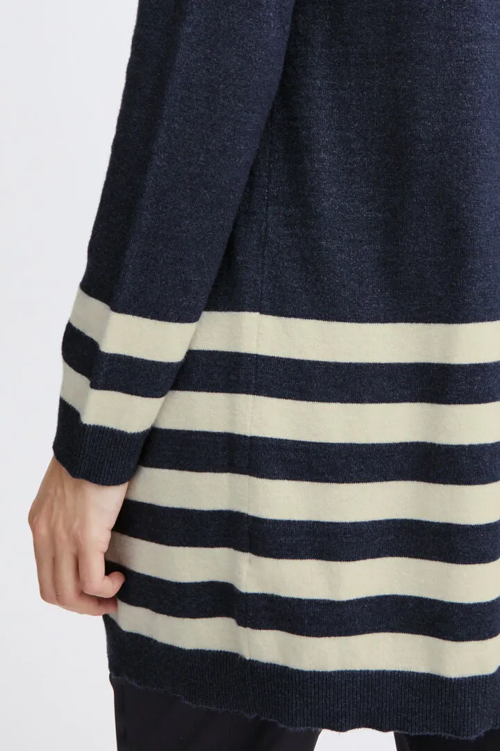 3252- Midi Edge to Edge Stripe Cardigan- Navy