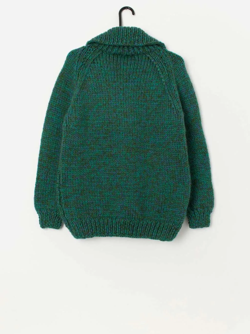 60s vintage handknitted chunky green cardigan with zip – Medium