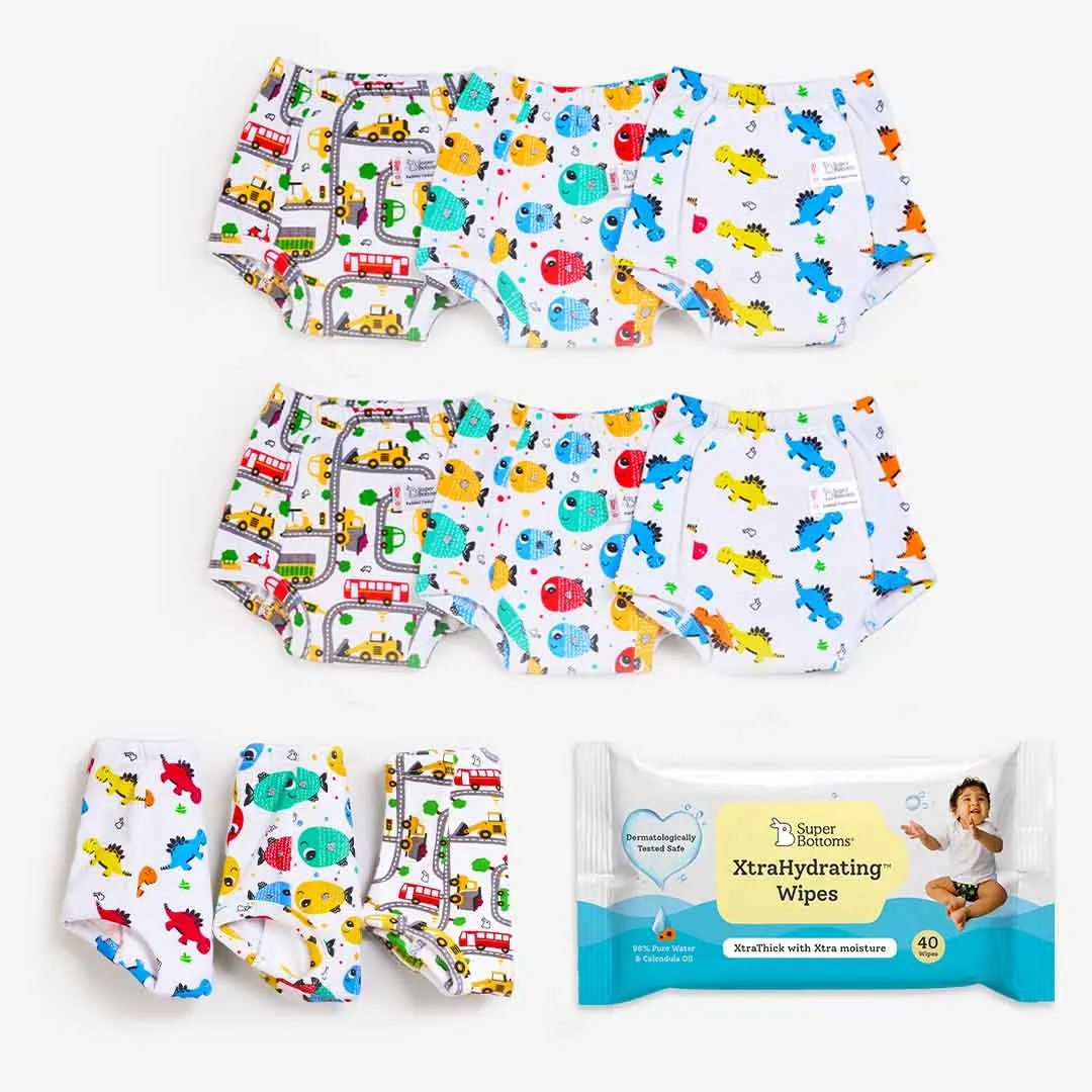 9 Pack Padded Underwear + FREE Wipes - 40 Pack