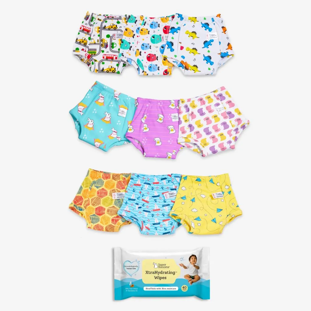 9 Pack Padded Underwear + FREE Wipes - 40 Pack