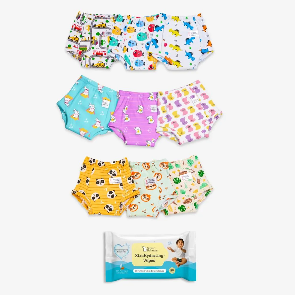 9 Pack Padded Underwear + FREE Wipes - 40 Pack