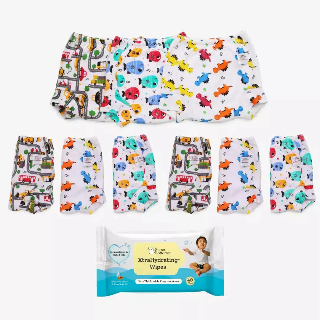 9 Pack Padded Underwear + FREE Wipes - 40 Pack