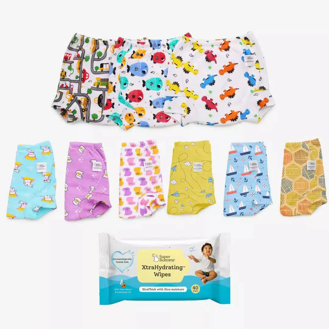 9 Pack Padded Underwear + FREE Wipes - 40 Pack