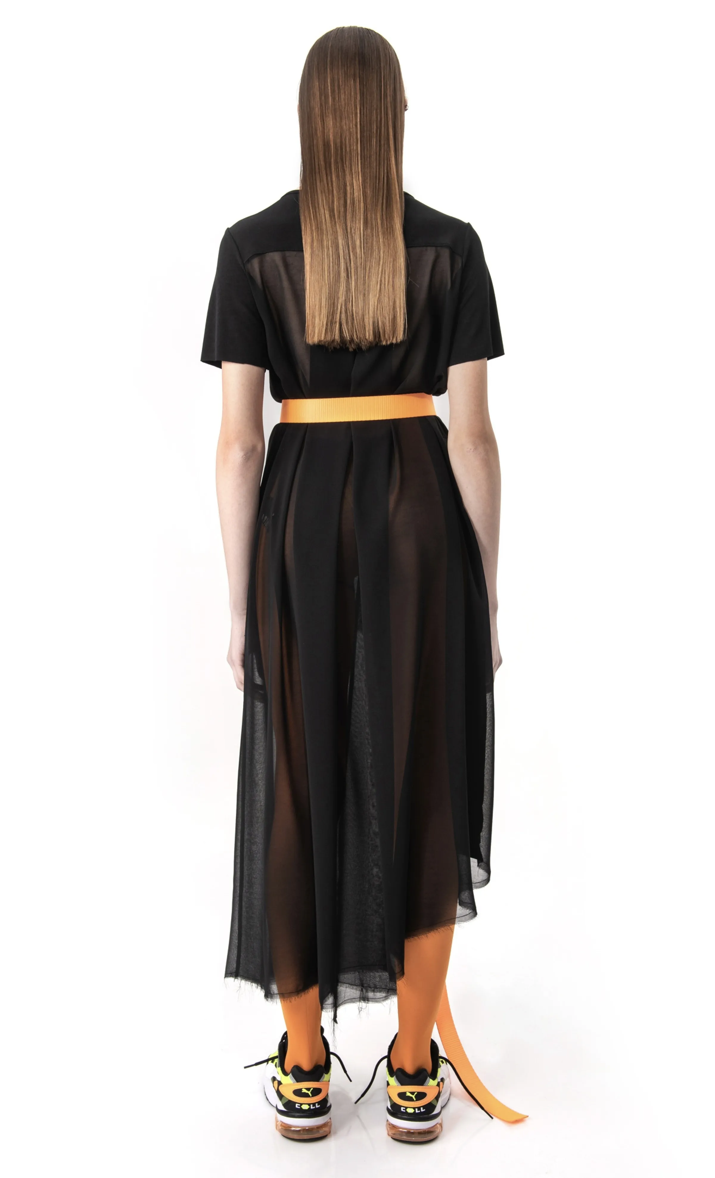 Aakasha  |Chiffon Plain Long Short Sleeves Handmade Asymmetry Tunics