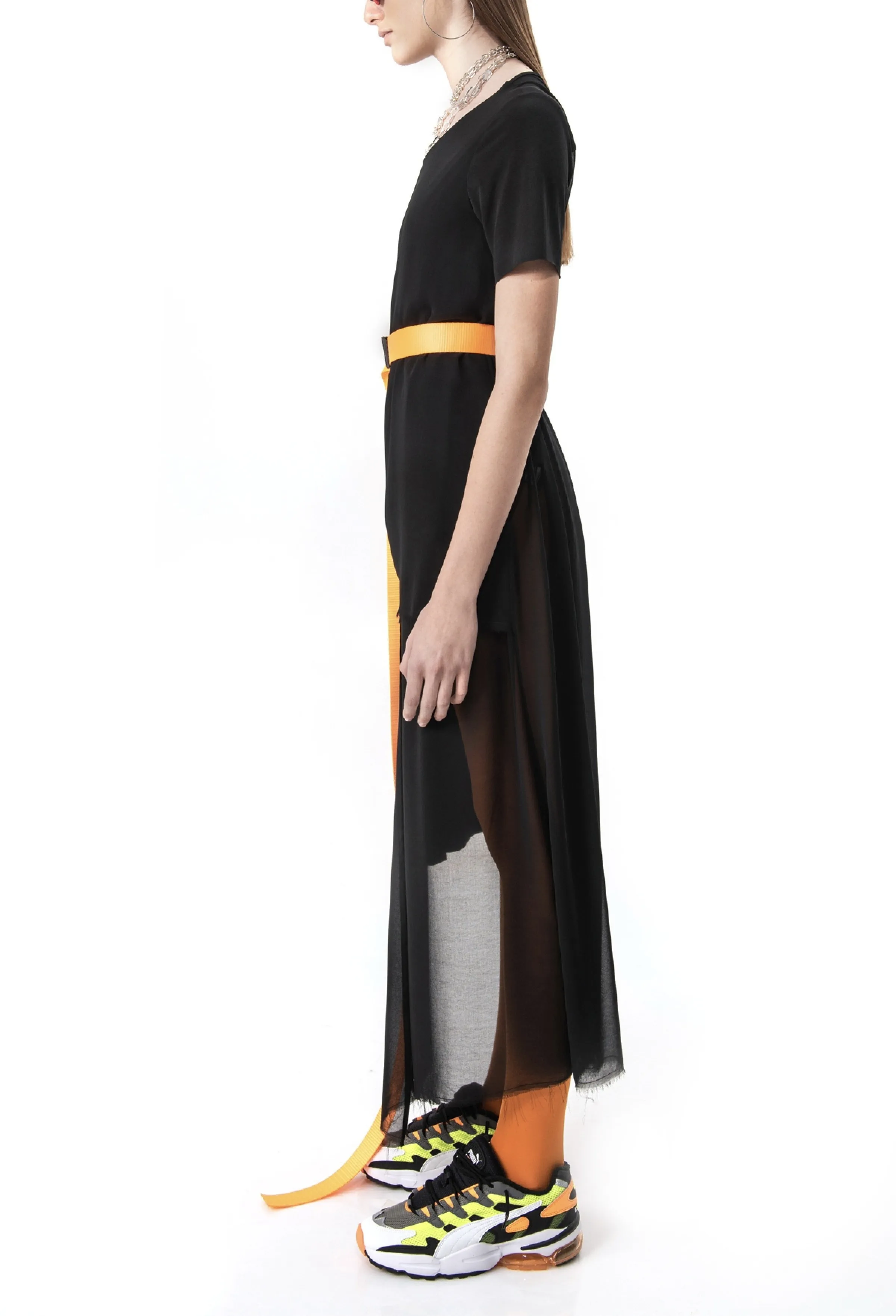 Aakasha  |Chiffon Plain Long Short Sleeves Handmade Asymmetry Tunics