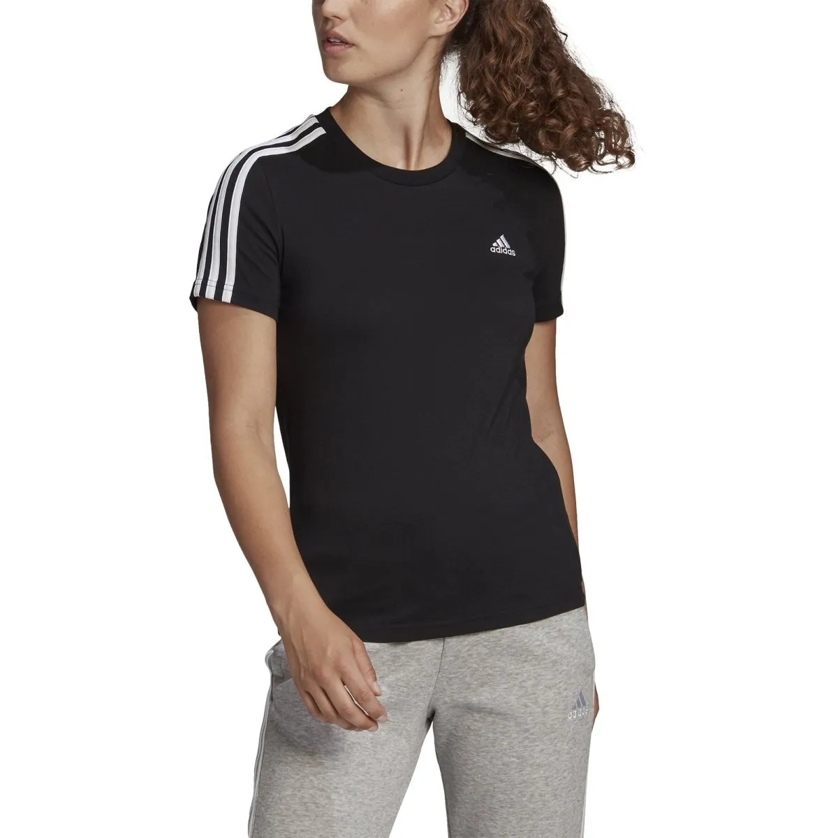 ADIDAS WOMEN'S LOUNGEWEAR ESSENTIALS SLIM 3-STRIPES BLACK TEE