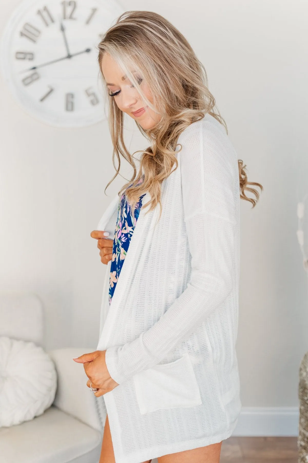 Along For The Adventure Open Knit Cardigan- Ivory