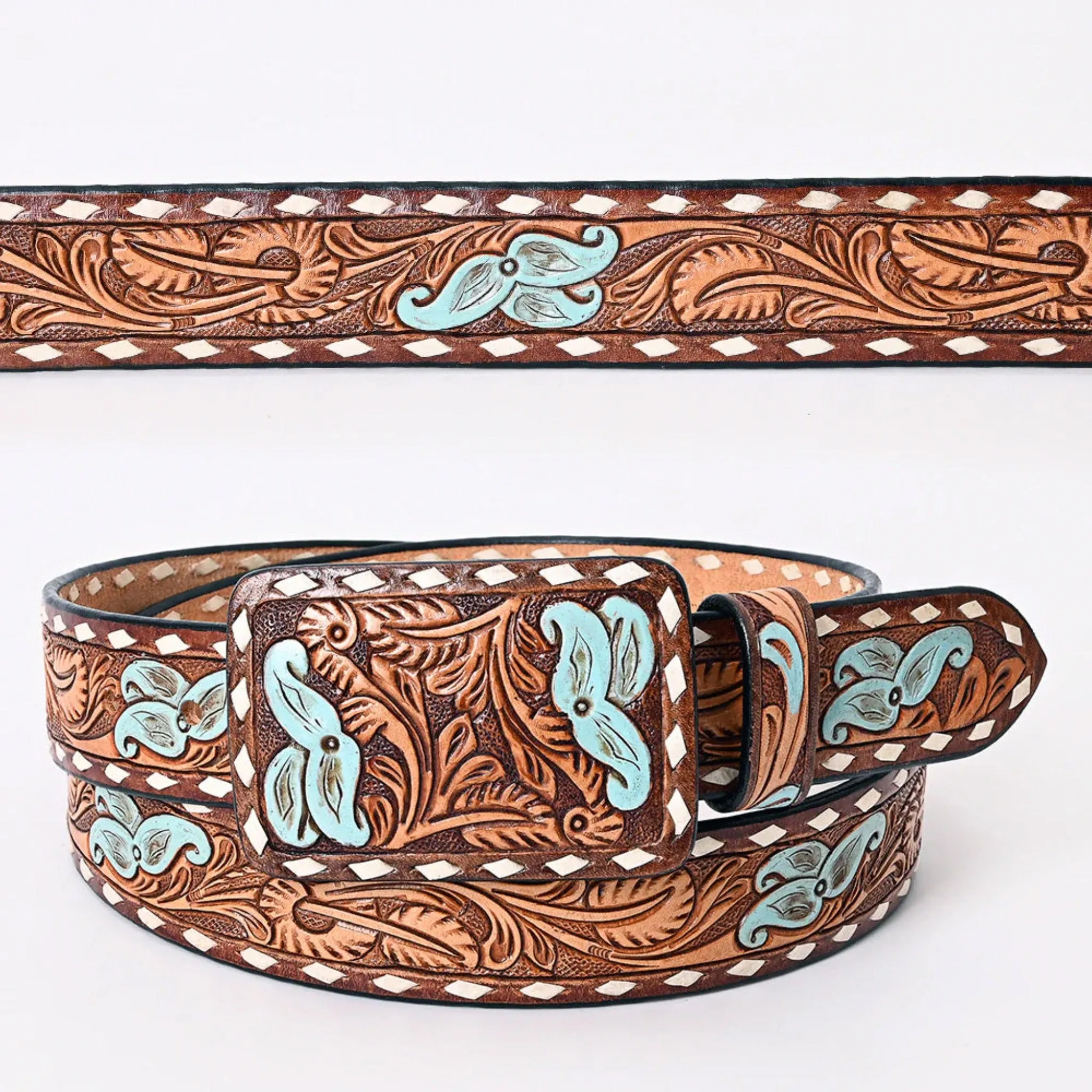 American Darling Women's Tooled Blue Flower Belt