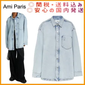 AMI PARIS  |Denim Long Sleeves Logo Shirts & Blouses