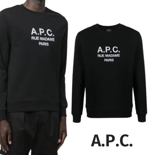 A.P.C.  |Crew Neck Unisex Long Sleeves Cotton Logo Designers