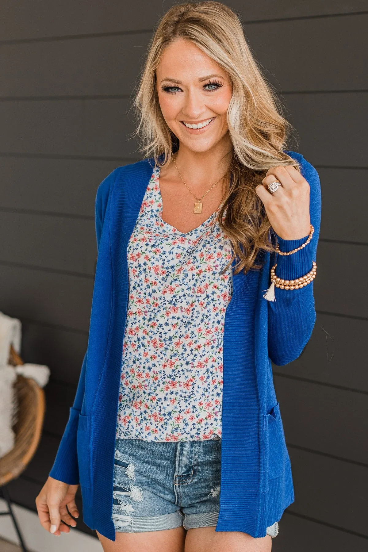 As Easy As Can Be Cardigan- Royal Blue