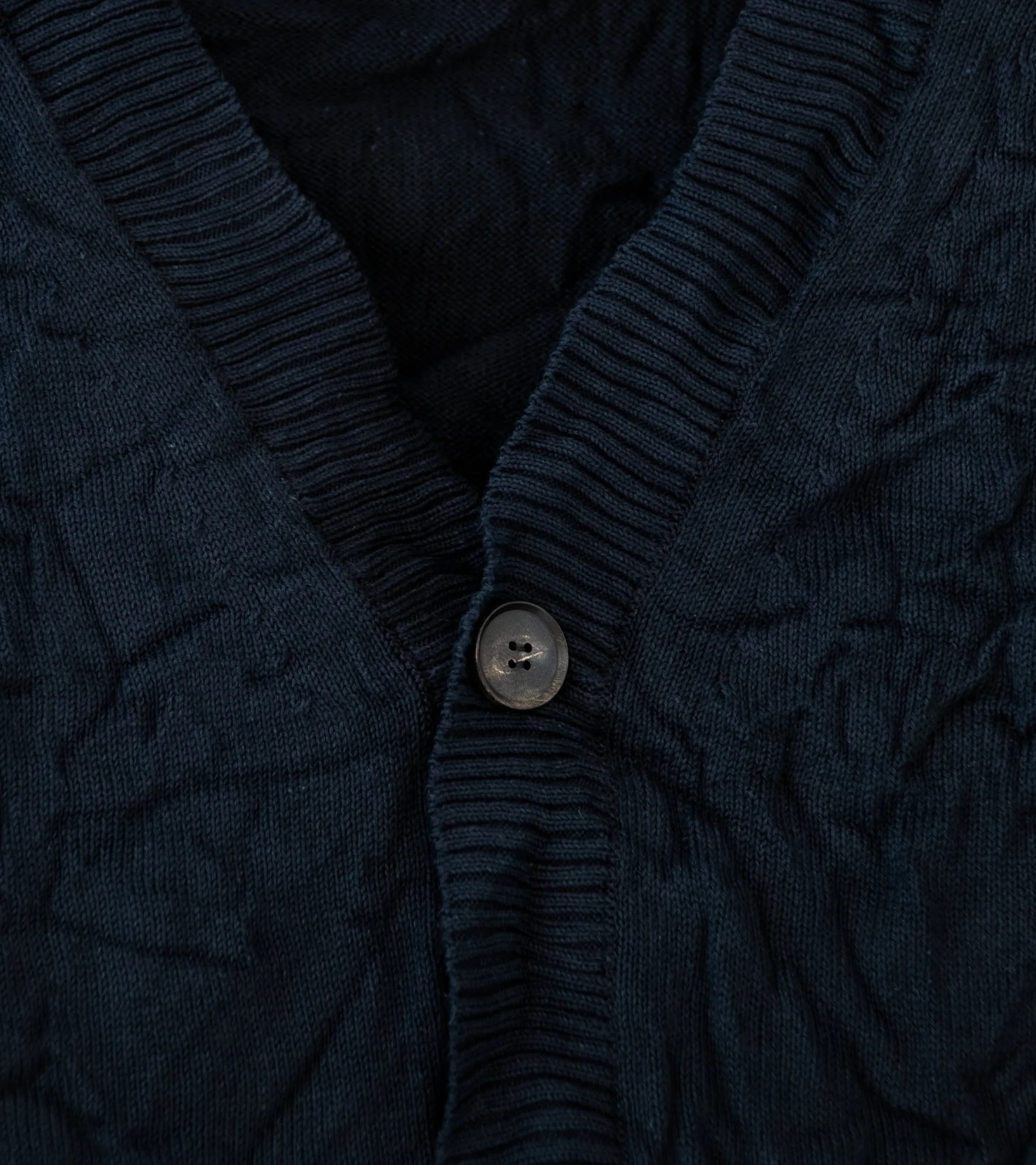 Auralee 'Wrinkled Dry Cotton Knit Cardigan' (Dark Navy)