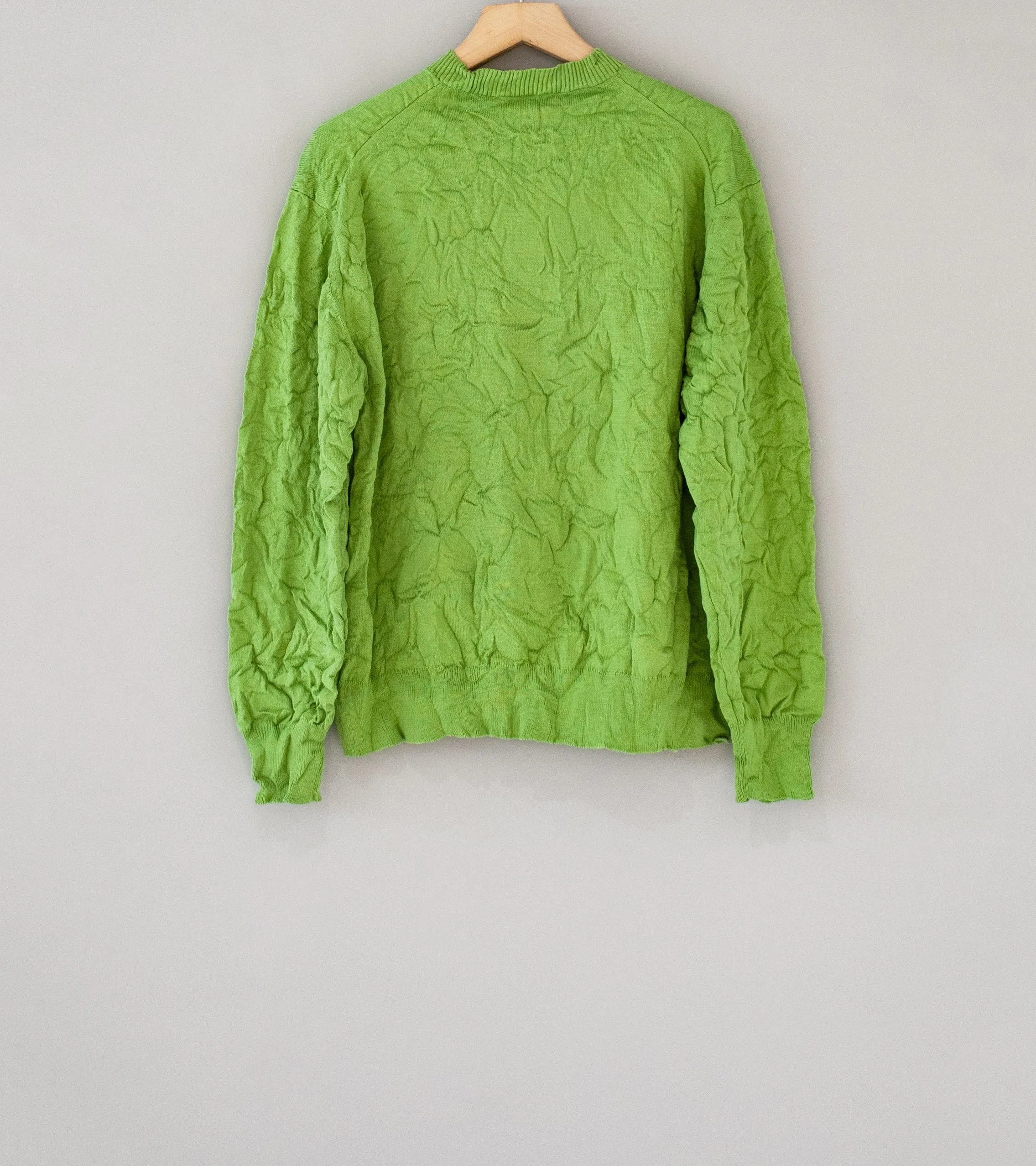 Auralee 'Wrinkled Dry Cotton Knit Cardigan' (Sage Green)