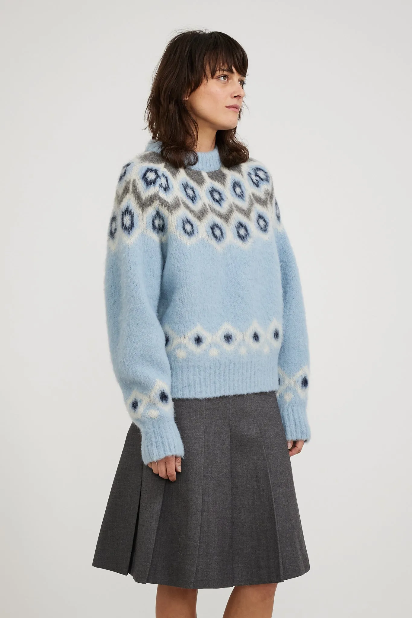 Baby Alpaca Fair Isle Sweater Soft Blue