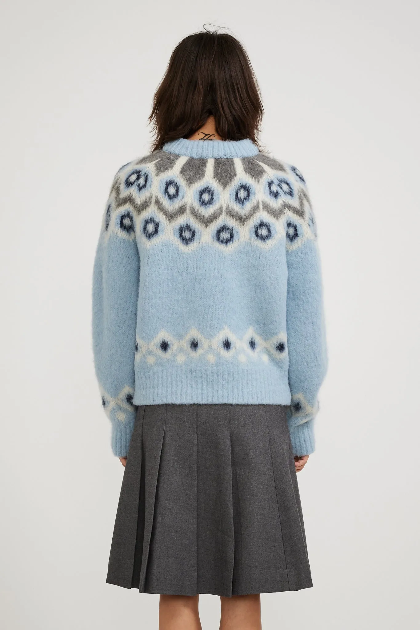 Baby Alpaca Fair Isle Sweater Soft Blue