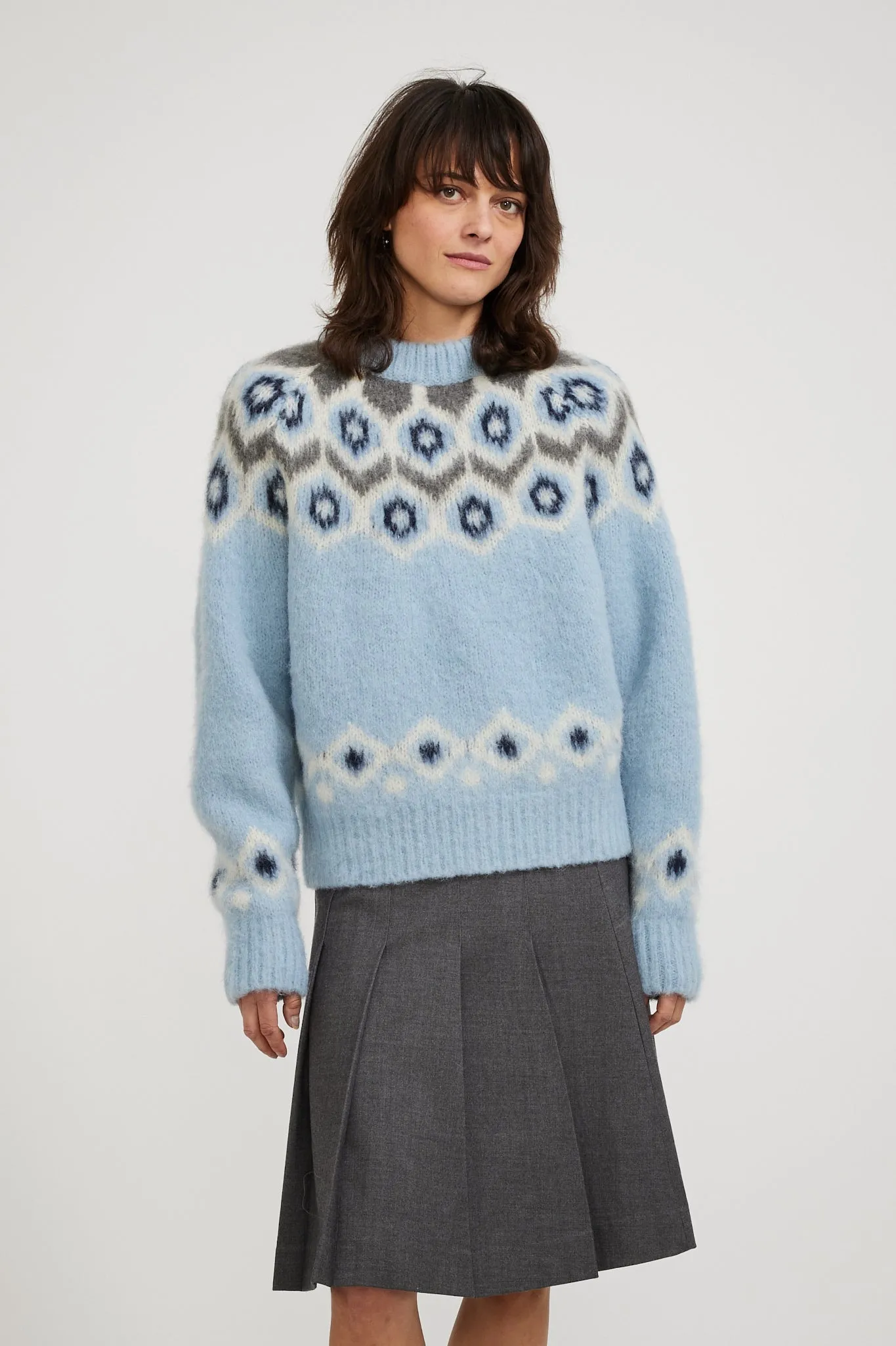 Baby Alpaca Fair Isle Sweater Soft Blue