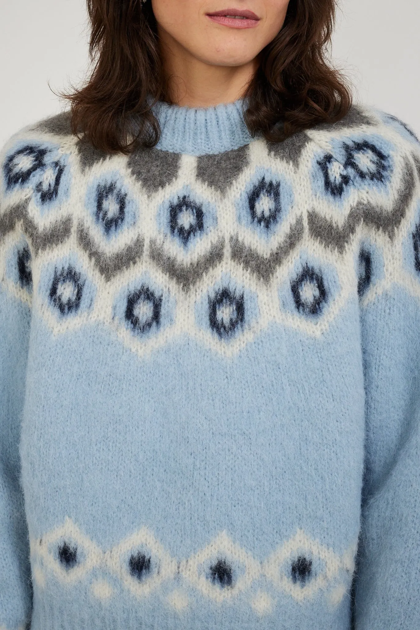 Baby Alpaca Fair Isle Sweater Soft Blue