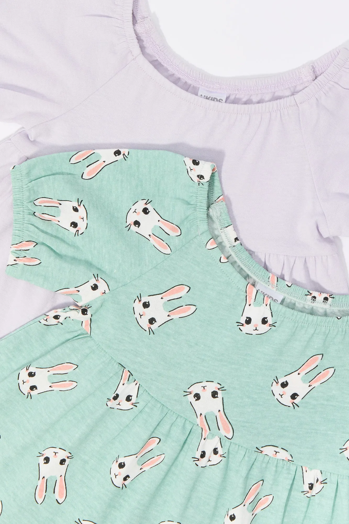 Baby Bunny Print Short Sleeve Dress and Underwear (2 Piece Set)