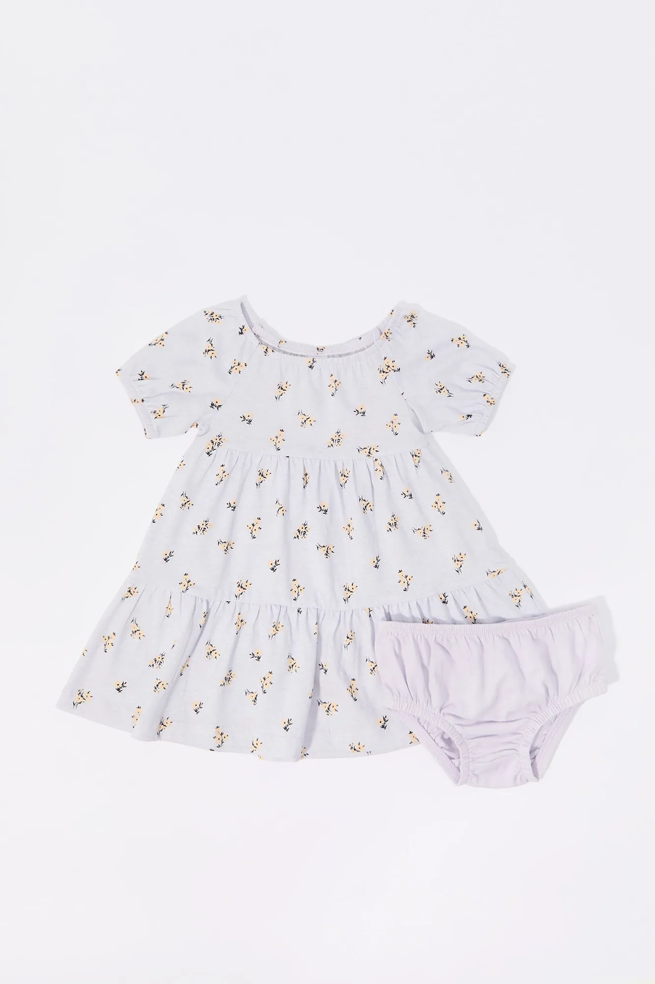 Baby Floral Print Short Sleeve Dress and Underwear (2 Piece Set)