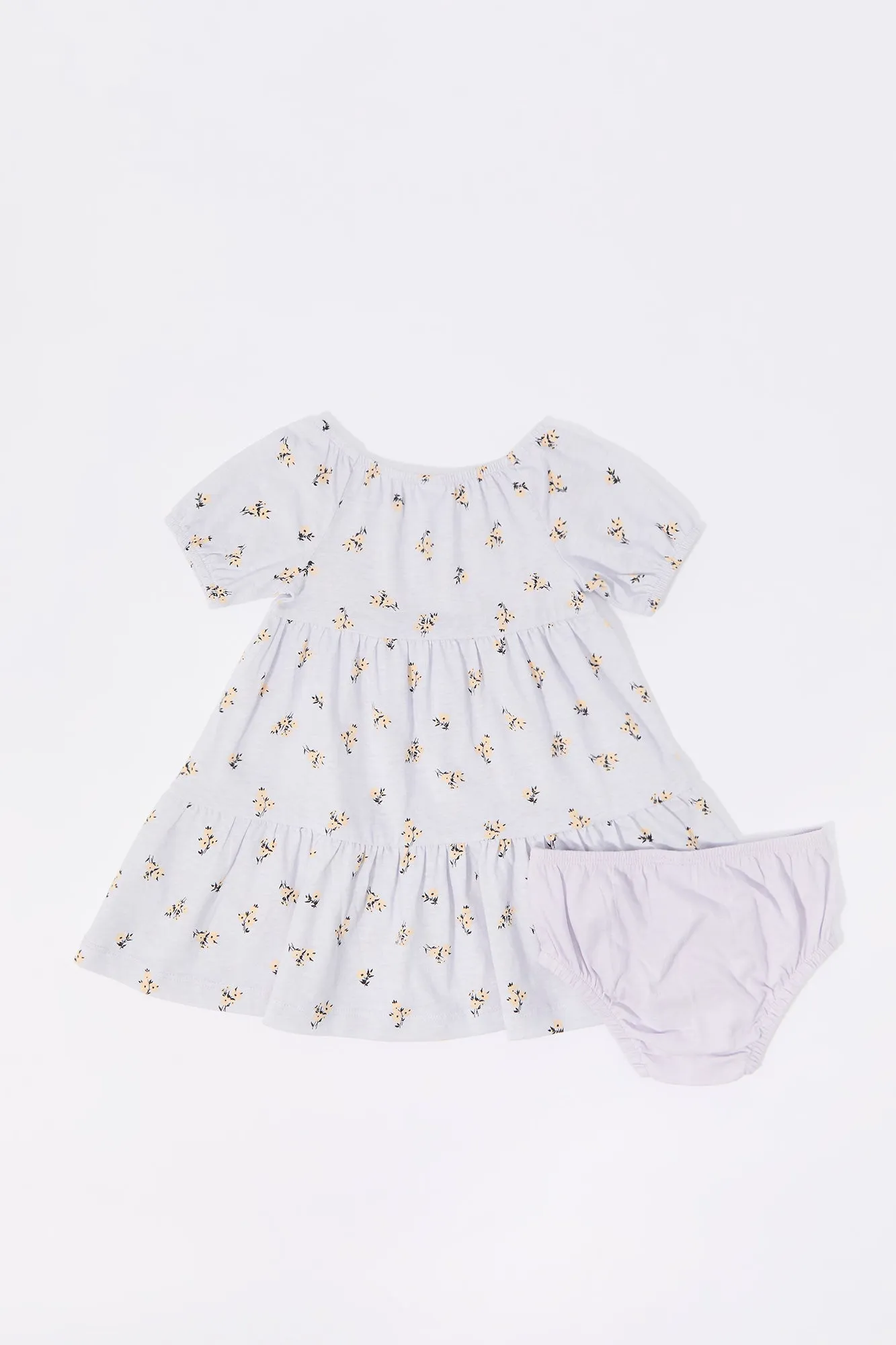 Baby Floral Print Short Sleeve Dress and Underwear (2 Piece Set)