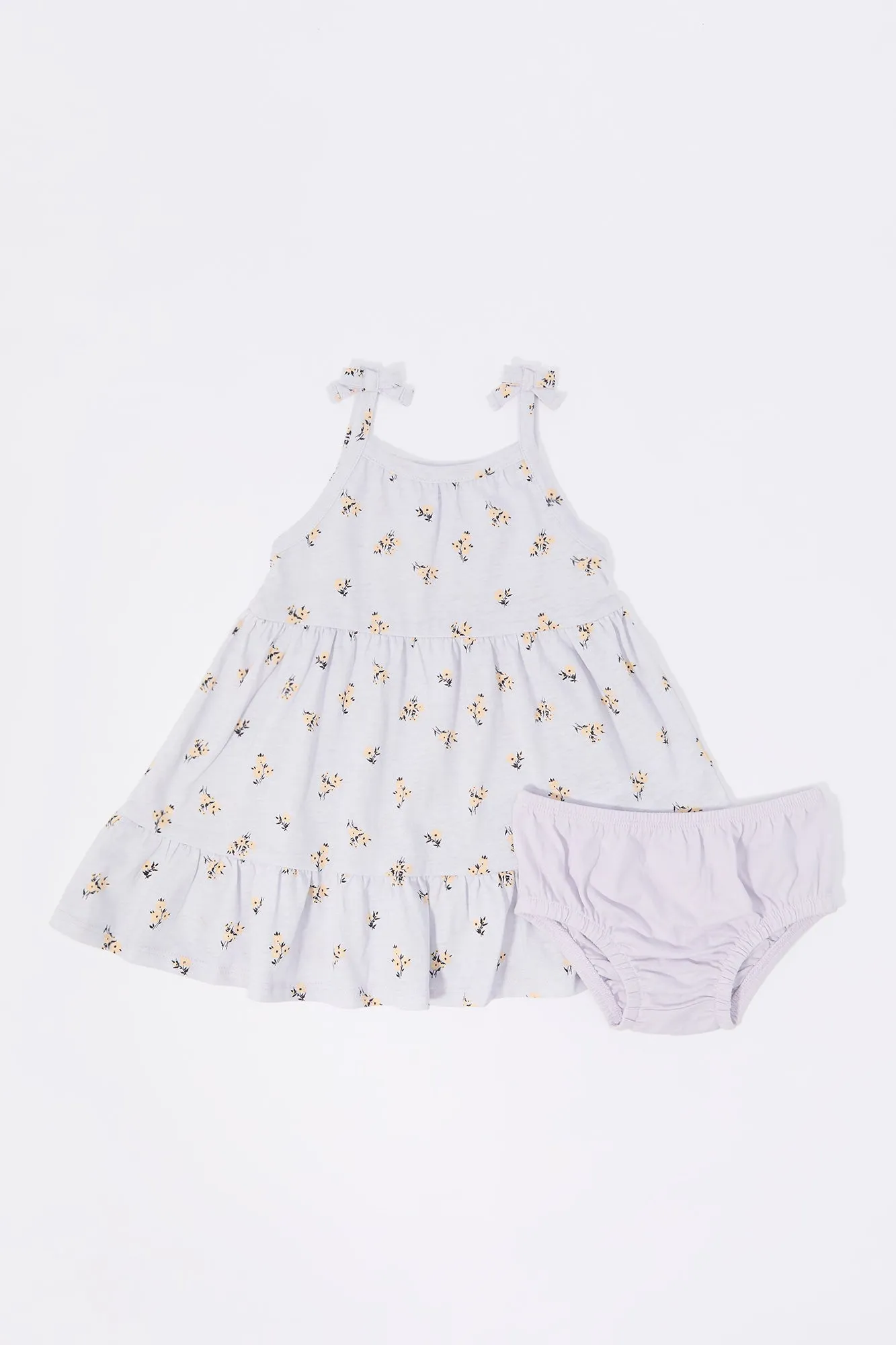 Baby Floral Print Tiered Dress and Underwear (2 Piece Set)