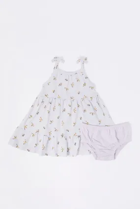 Baby Floral Print Tiered Dress and Underwear (2 Piece Set)