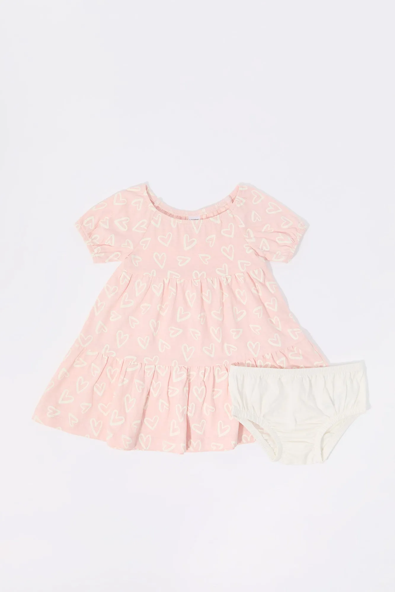 Baby Heart Print Short Sleeve Dress and Underwear (2 Piece Set)