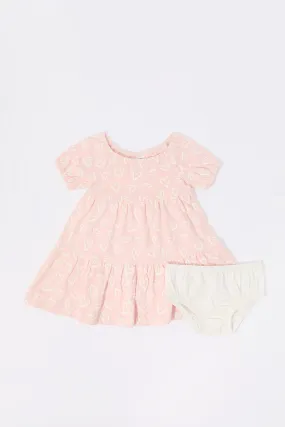 Baby Heart Print Short Sleeve Dress and Underwear (2 Piece Set)