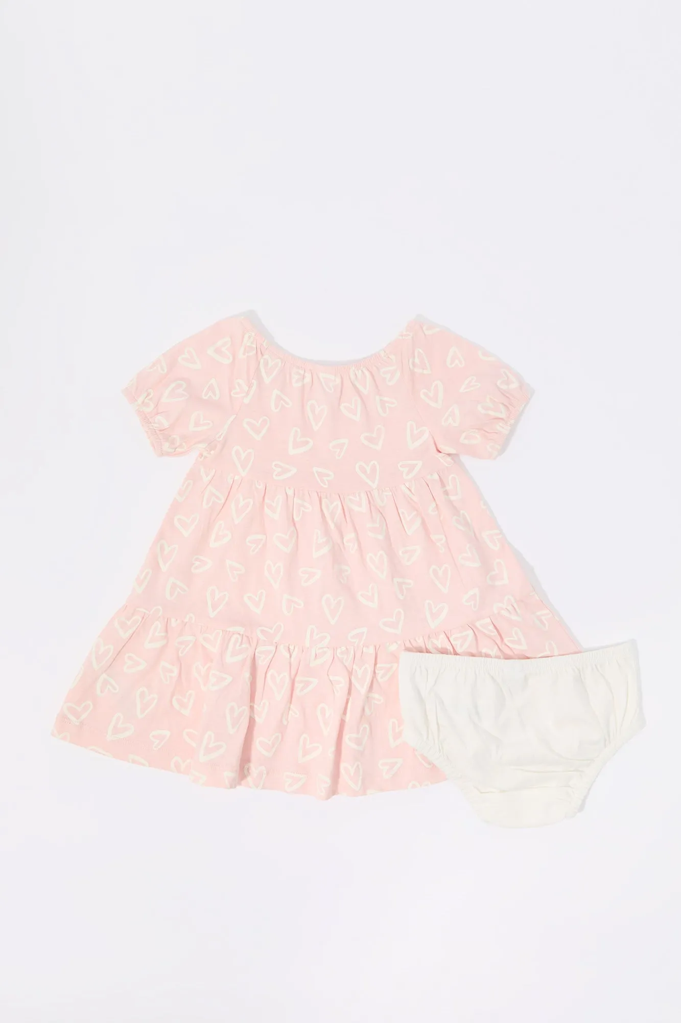 Baby Heart Print Short Sleeve Dress and Underwear (2 Piece Set)