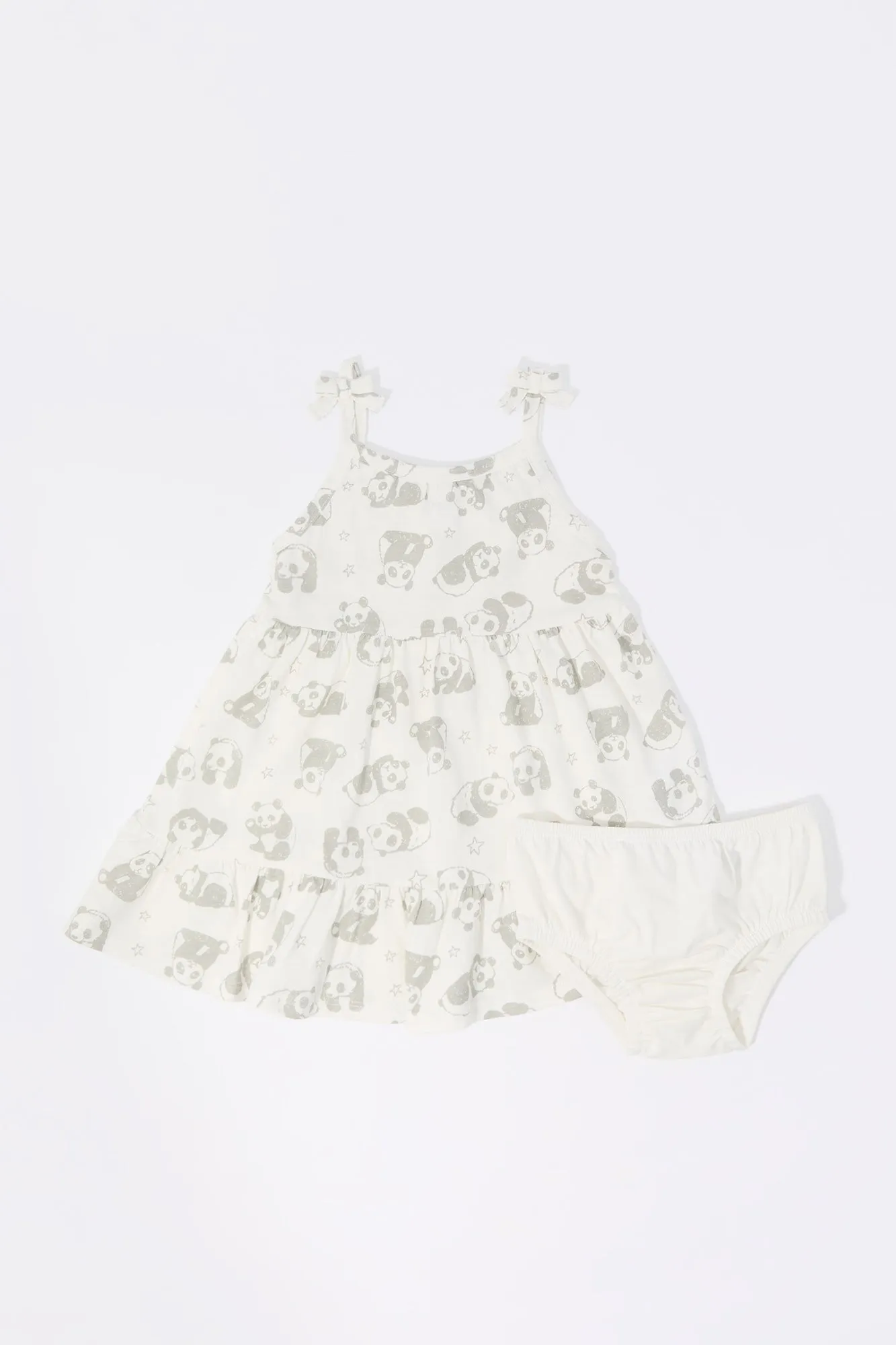 Baby Panda Print Tiered Dress and Underwear (2 Piece Set)