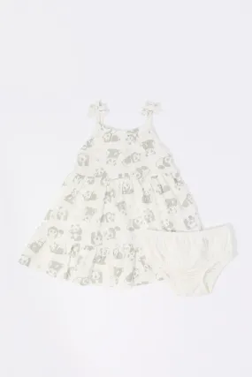 Baby Panda Print Tiered Dress and Underwear (2 Piece Set)