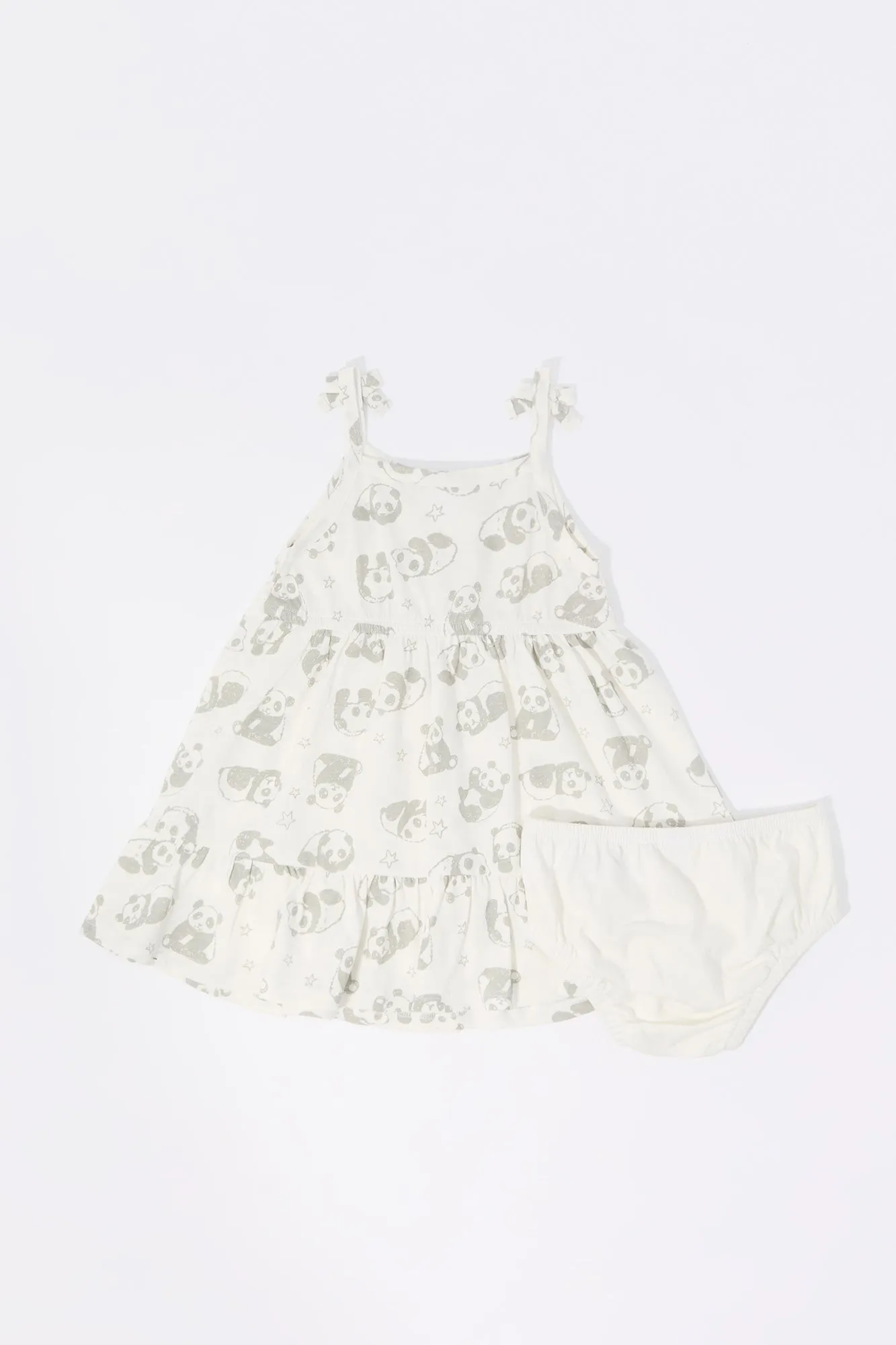 Baby Panda Print Tiered Dress and Underwear (2 Piece Set)