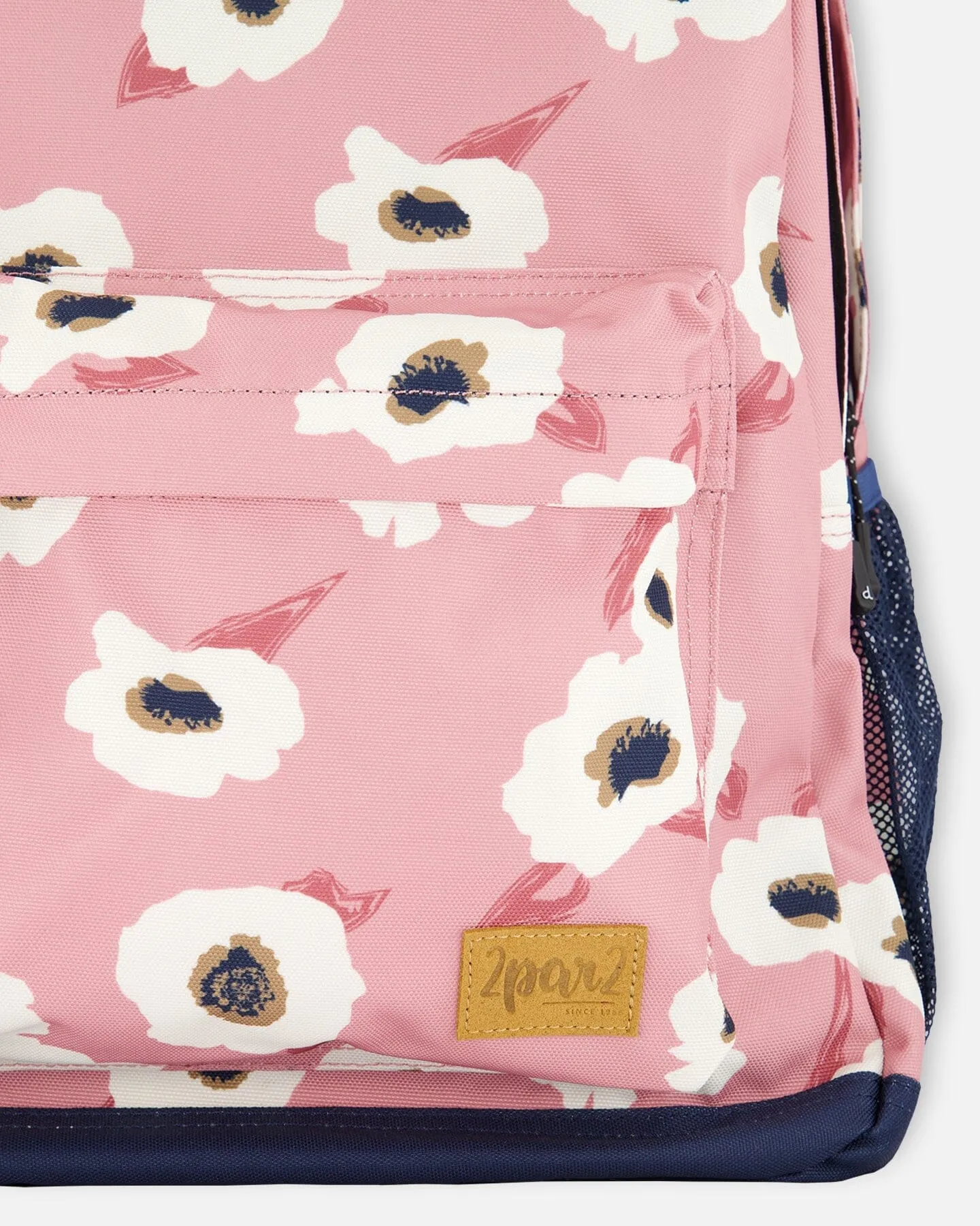 Backpack Pink Printed Off White Flowers