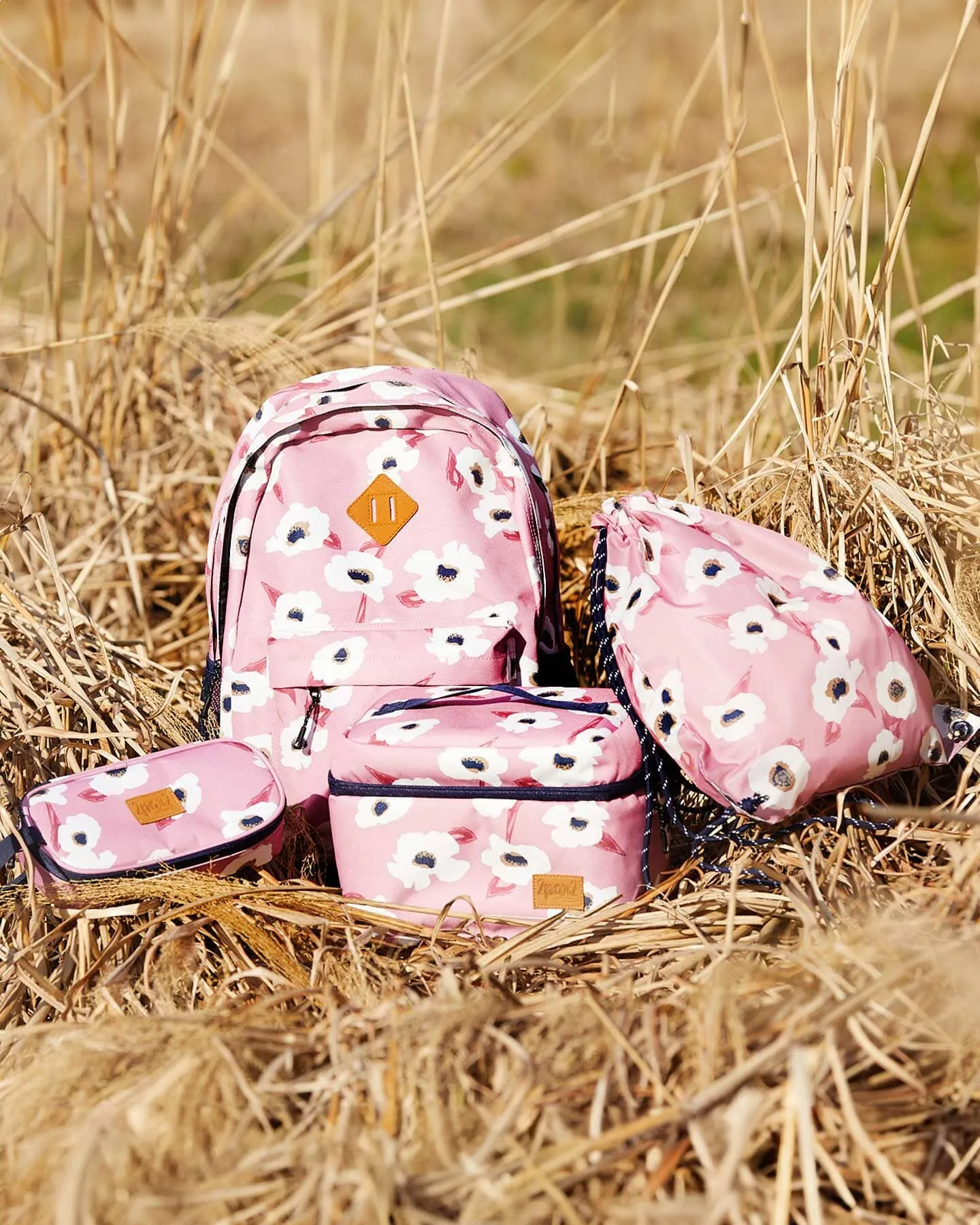 Backpack Pink Printed Off White Flowers