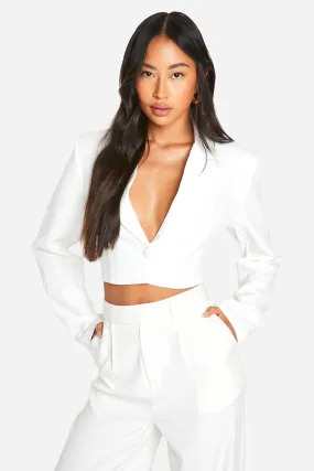 Basic Woven Single Button Crop Blazer