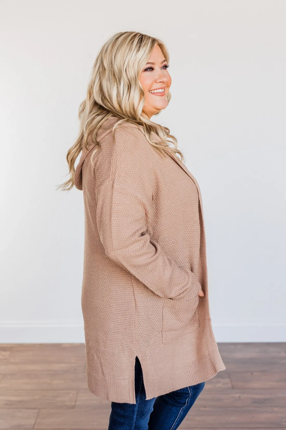 Be There Soon Hooded Knit Cardigan- Dark Beige