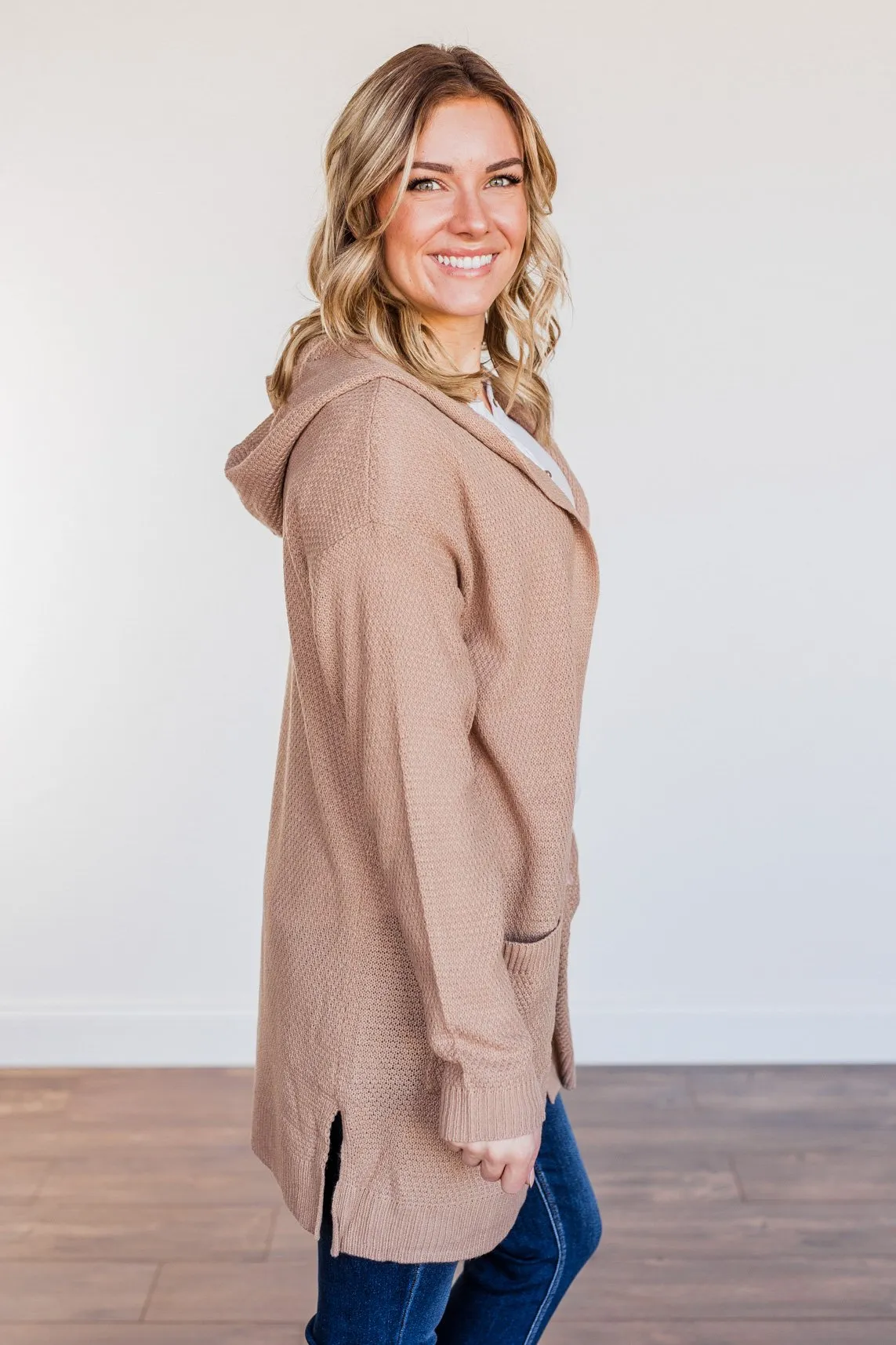 Be There Soon Hooded Knit Cardigan- Dark Beige