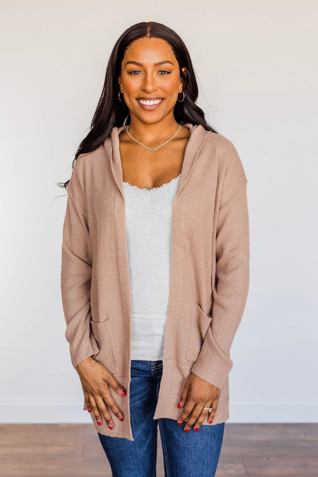 Be There Soon Hooded Knit Cardigan- Dark Beige