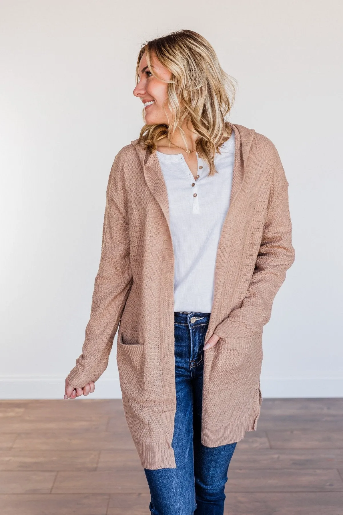 Be There Soon Hooded Knit Cardigan- Dark Beige