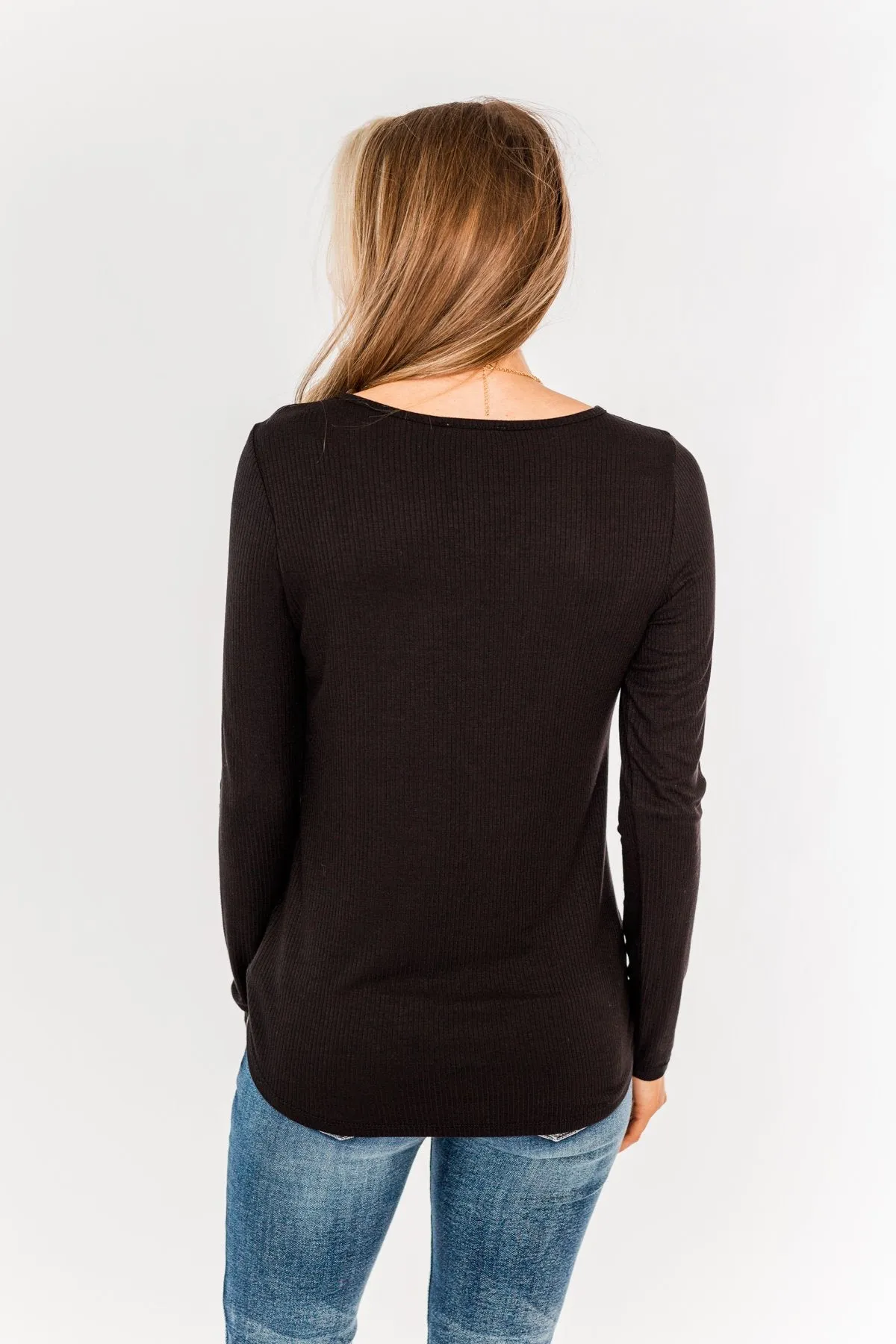 Believe In Yourself Long Sleeve Knit Top- Black