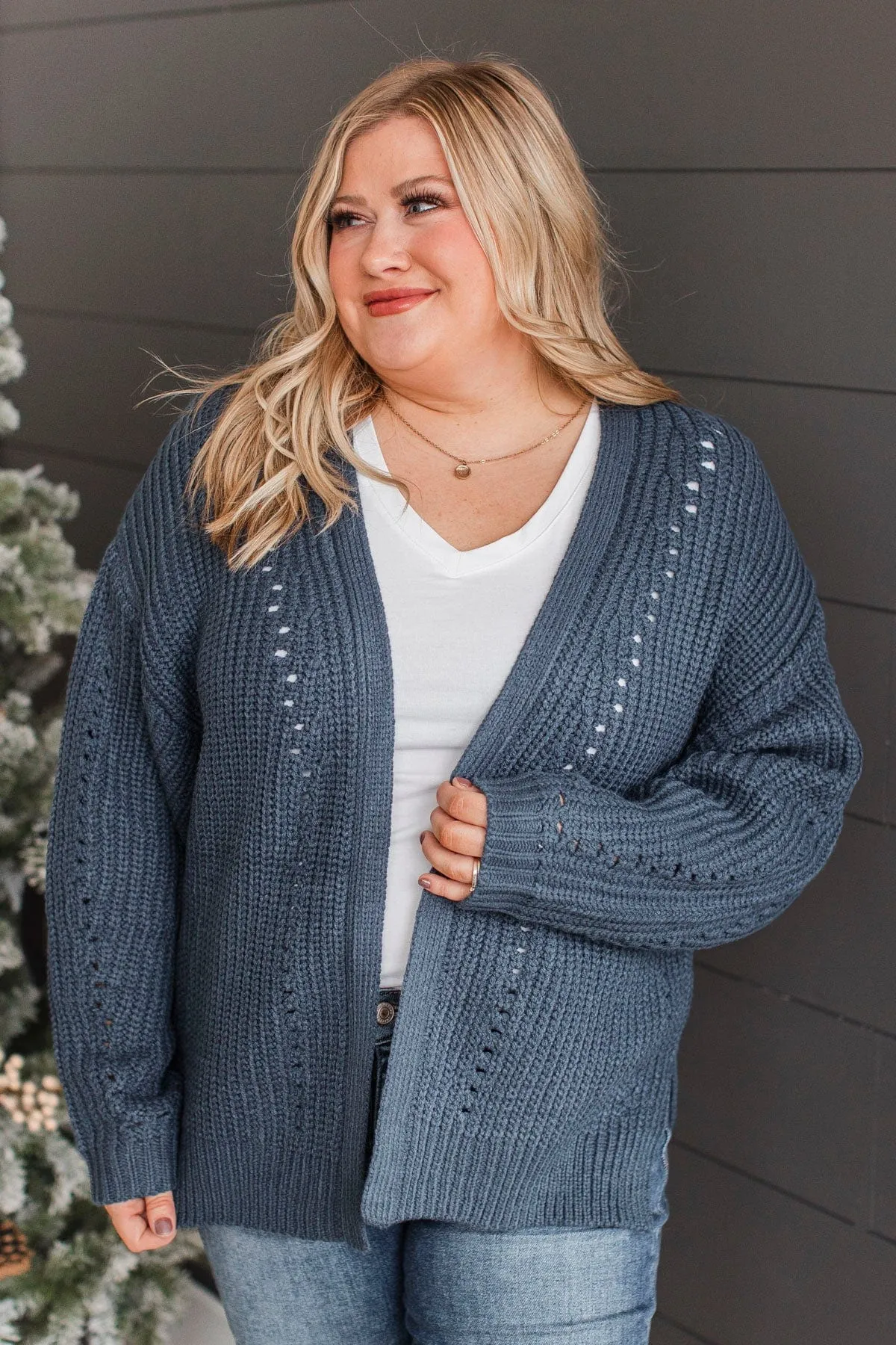 Best For You Thick Knit Cardigan- Midnight Blue