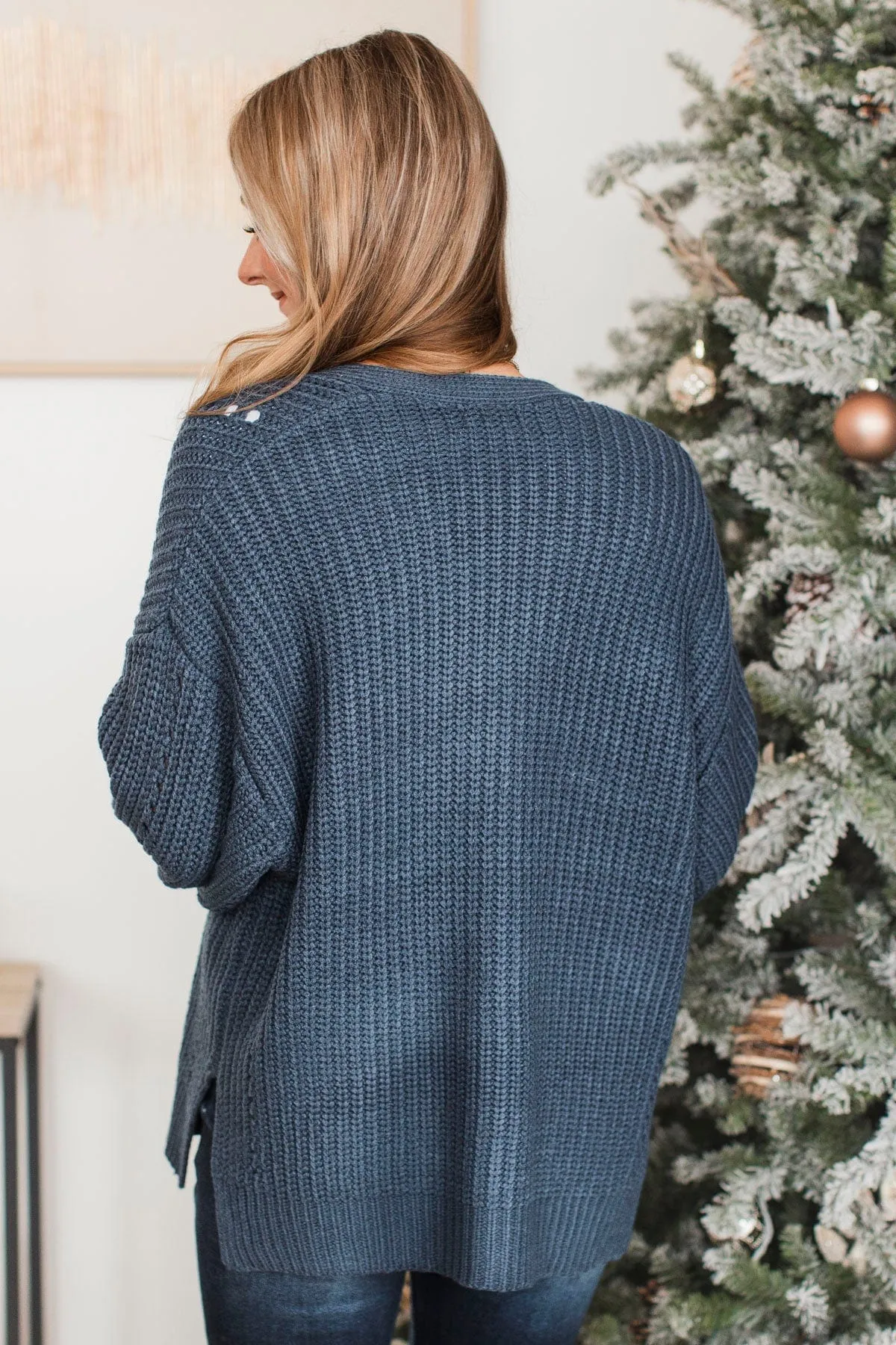 Best For You Thick Knit Cardigan- Midnight Blue